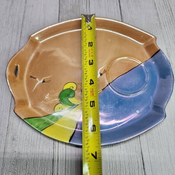 Vintage Gold Castle Chikusa Snack Plate Hand Painted Crane Ocean Wave - Picture 5 of 6
